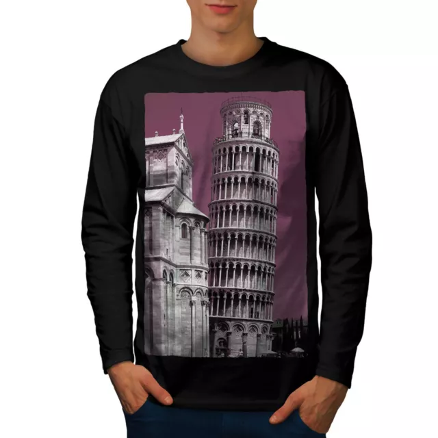 Wellcoda Pisa Tower Italien Mode Herren Langarm T-Shirt, altes Grafikdesign