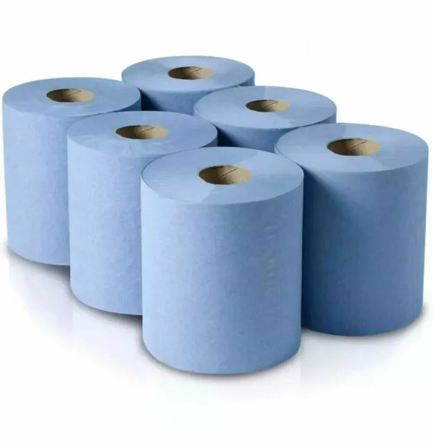 6, 12 Blue Centre Feed Rolls 2ply Kitchen Roll Wiper Paper Towel-Bigger rolls