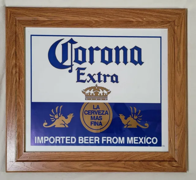Vintage Corona Extra La Cerveza Mas Fina Ad Wood Framed Bar Beer Sign, 1980s