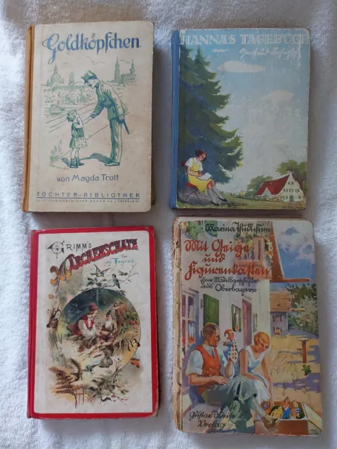 4 antike Bücher Grimms Märchenschatz, Goldköpfchen,Geschichten Konvolut ab 1928