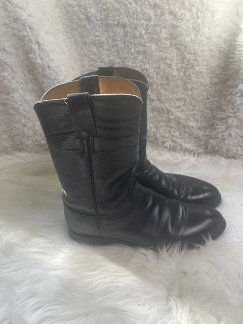 Bottes De Cowboy Justin En Cuir Noir Pour Homme – Taille 8.5 D – Modèle 3133 – État Correct