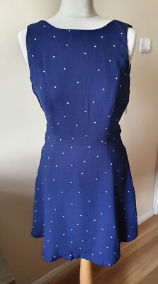 Glamorous Navy Blue White Polka Dot Dress Size Small Fit Around UK 10 Open Back