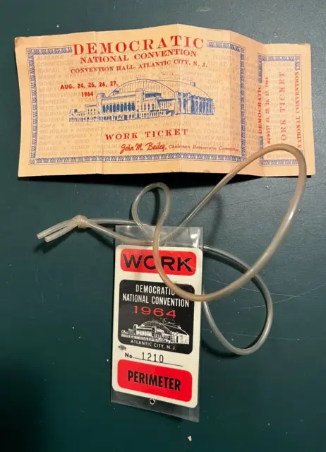 1964 Democratic National Convention Atlantic City Work Ticket & Badge