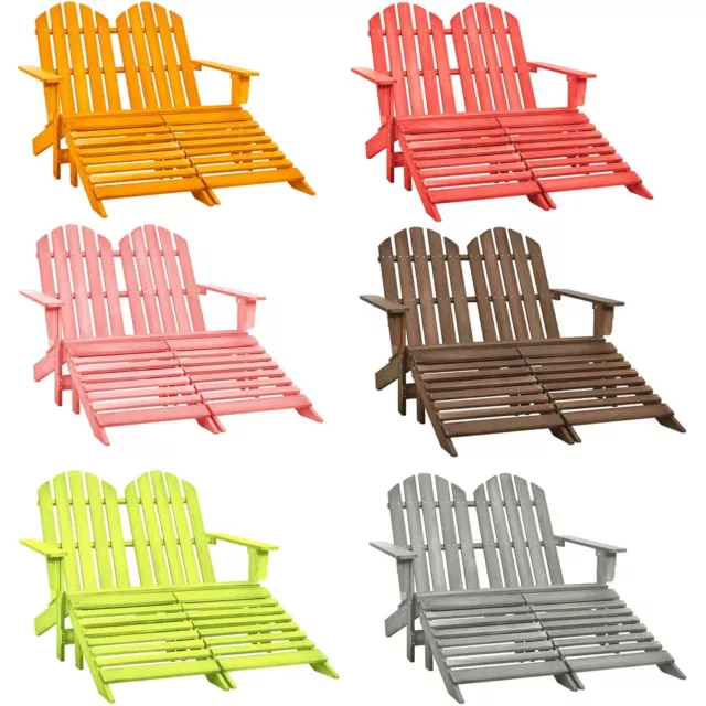 2-Sitzer Adirondack-Gartenbank Deckchair Liegestuhl mit Fußstütze Holz Sitzbank