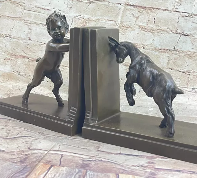 French Art DECO Sculpture Bookends Satyr and Goat by Miguel Lopez Known as Milo