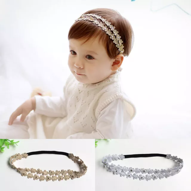1 pc Baby Girl Elastic Silver Floral Headband Girls Hairband Headwear