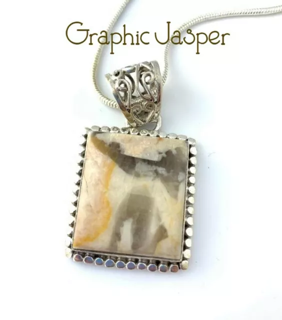 Graphic Jasper Gemstone Pendant in Sterling Silver Setting