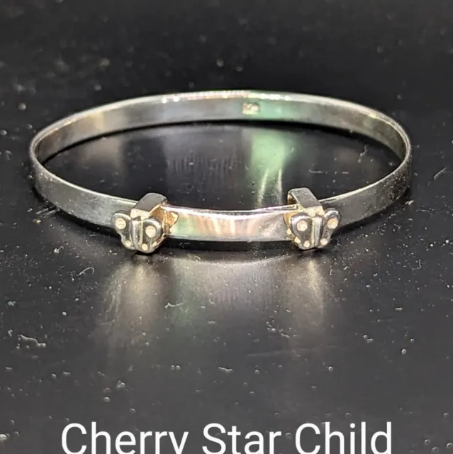 Sterling 925 silver polished adjustable childs babys bangle bracelet butterflies