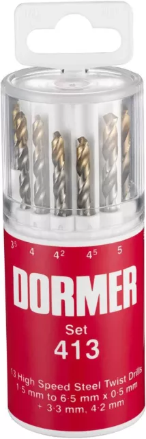 Dormer A094413 HSS High Speed Steel Jobber Drill Bit Set with 118 Degree Tin Ti