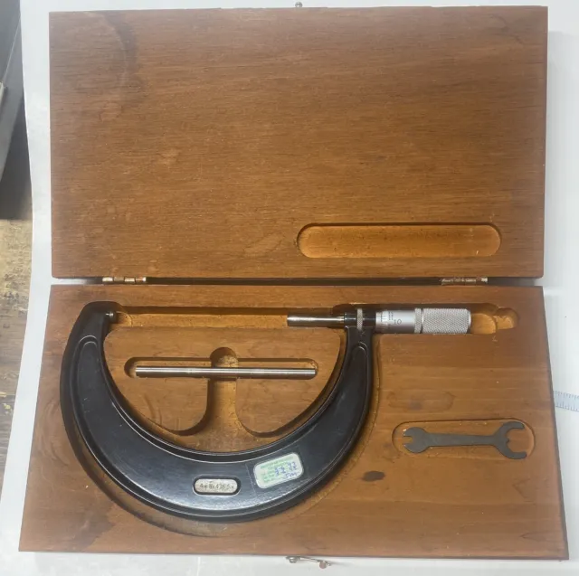 Starrett No 436 Outside Micrometer 4-5", .0001 Graduation USA Tool, Wrench & Box