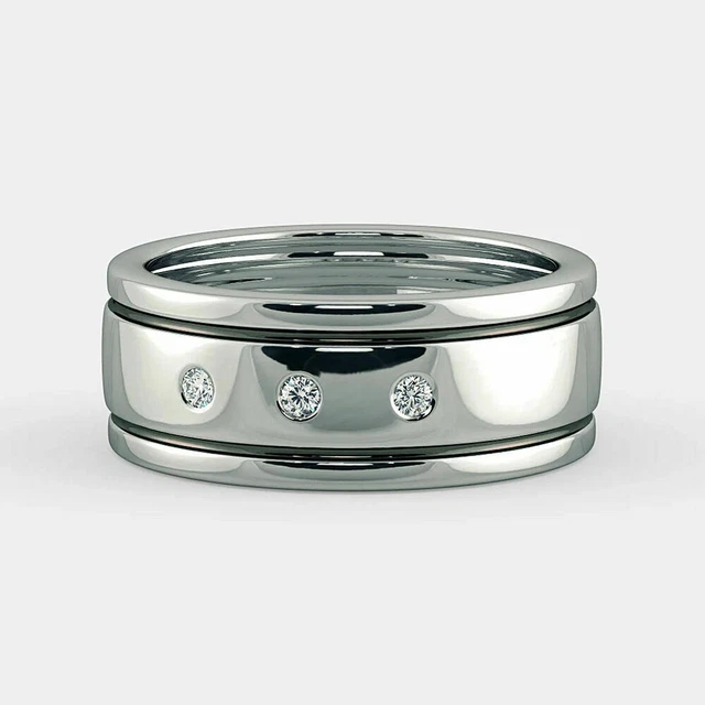 Naturel 0.10 CT Diamant Bague Fiançailles 14K or Blanc Homme Bande Taille 9 10