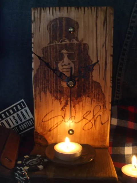 Guns N Roses Slash Clock Wood Shelf Wall Desk Guitar Rock Music Hand Crafted