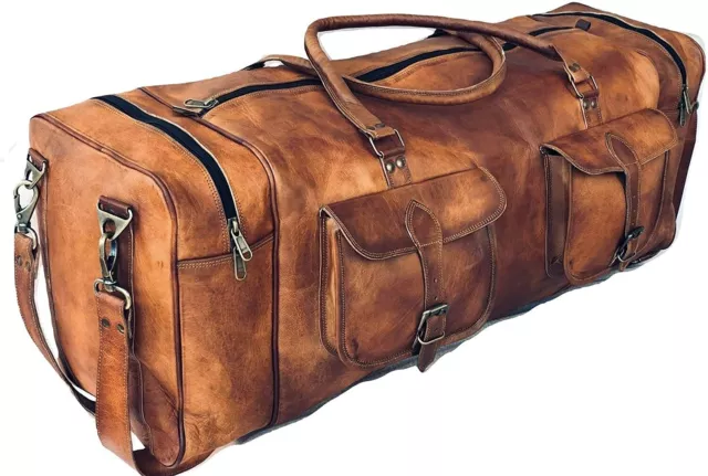 Leather Duffel Bag 32 Inch Square Travel Gym Sports weekender luggage for unisex