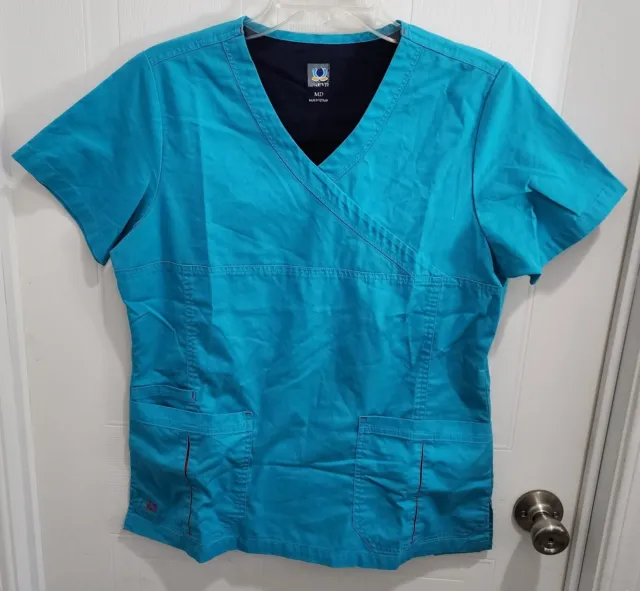 Maevn Womens Short Sleeve Scrub Top V-Neck Style 1712 Bright Blue Size Medium