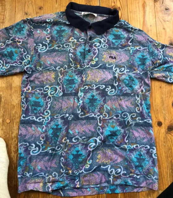 Fila Hawaii Blaues Polo Shirt in XL Vintage