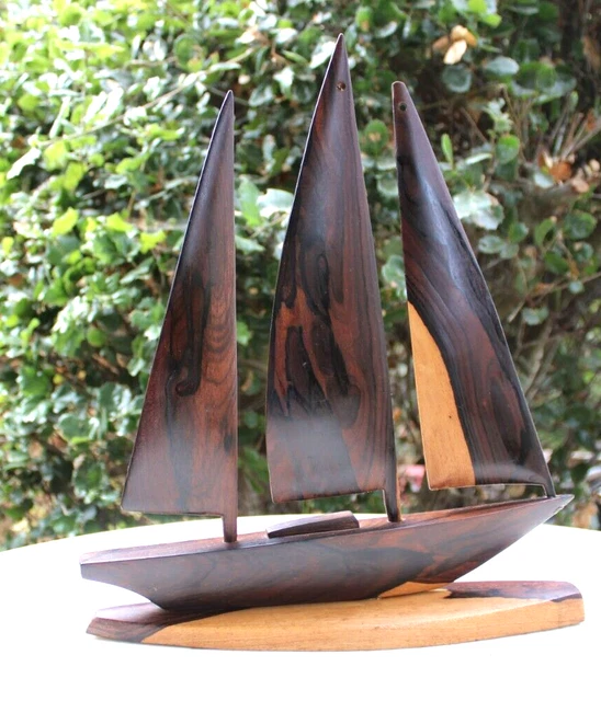 Vintage Wooden SAILBOAT Hand Carved Ziricote Tonewood BELIZE Hardwood