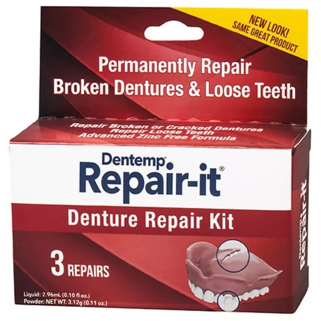 Dentemp Denture Repair Emergency Dental Repair Kit Safe & Easy 3 Repairs