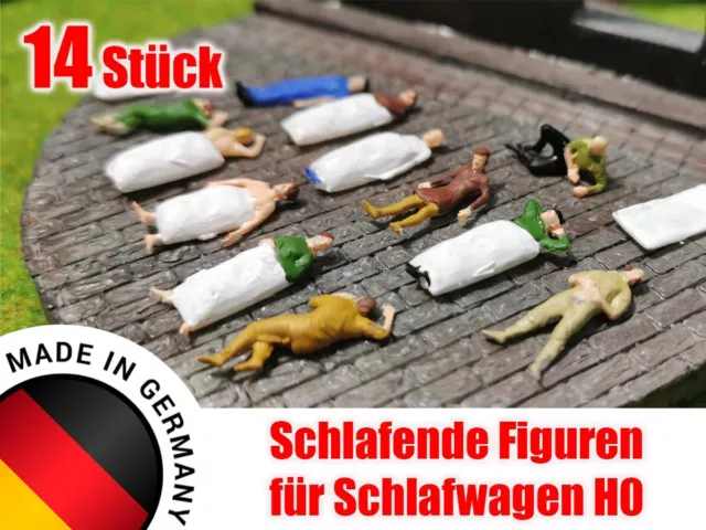 14x schlafende Figuren 1:87 Spur H0 für Schlafwagen Schlafwaggon optional Bemalt