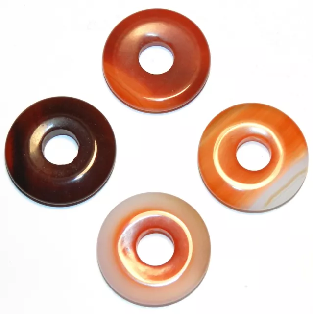P551 Red Agate 25mm Flat Puffed Round Open Donut Focal Pendant Bead 1pc