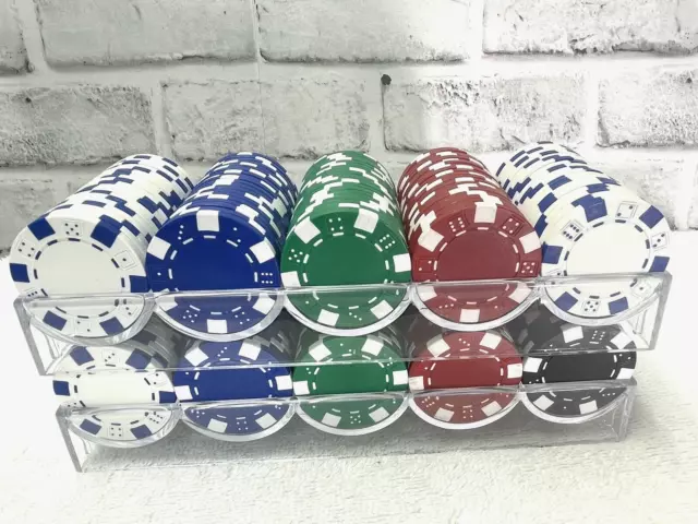 200 Poker Chips Vegas Casino Style Heavy Weight 11.5g White Blue Green Red Black