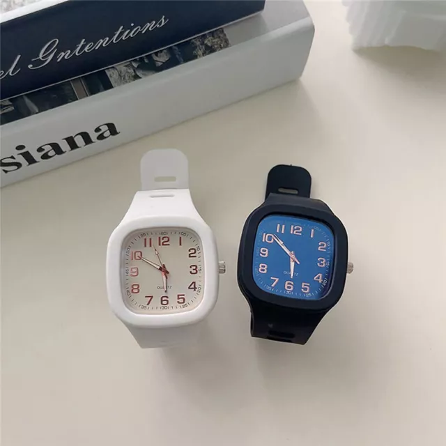 Square Quartz Digital Dial Casual Wrist Watches Rubber Strap Fashionable