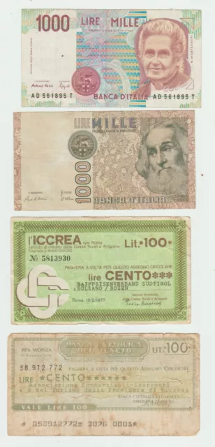 4x Italien 100 + 1000 Lire Banknoten Lot