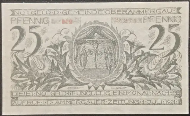 25 Pfennig  Oberammergau  1921 UNC Notgeld   #24.02.w