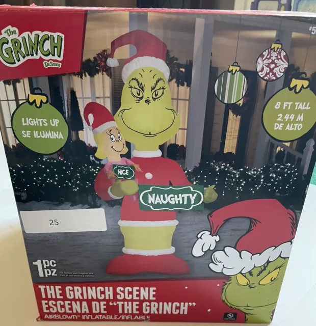 Inflable Grinch Dr. Seuss's 8 pies iluminado Dr. Seuss The Grinch Feliz Navidad