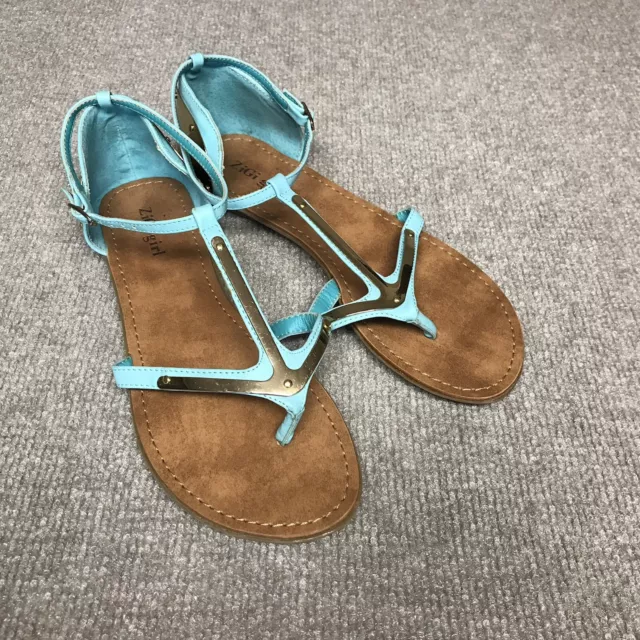 ZiGi Girl Womens Sandals Turquoise w/Gold Metal Trim Size 9