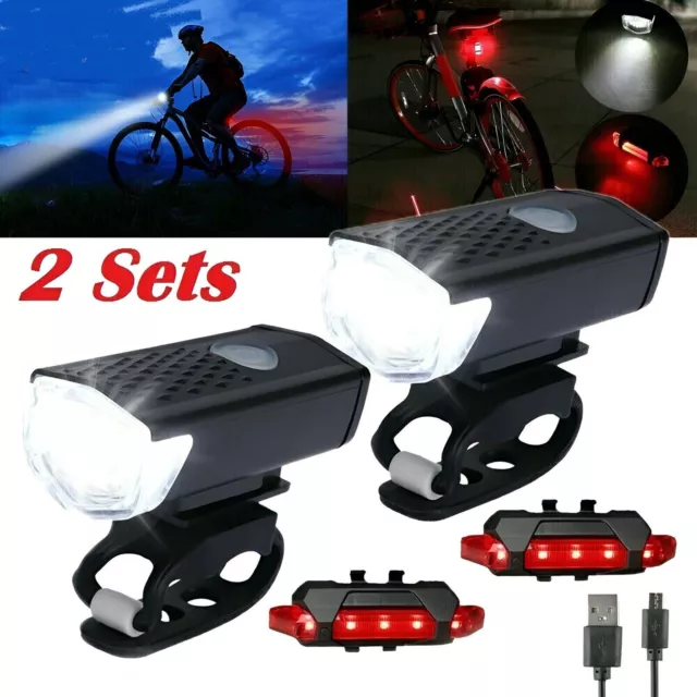 2Set LED Fahrrad Beleuchtung - Akku Rücklicht & Frontlicht Fahrradlicht Set