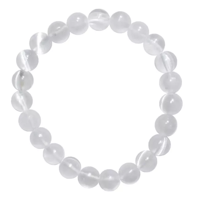 CHARGED Natural Selenite Crystal 8mm Bead Stretchy Bracelet + Selenite Heart