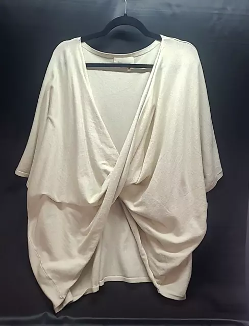 Anthropologie Cream Twist Front Poncho Wrap Cape Shrug Shawl Viscose Blend OSFA