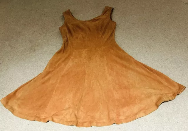 Vintage 60s 70s Faux Suede Leather Tan Orange GoGo Mod Scooter Retro Dress 10