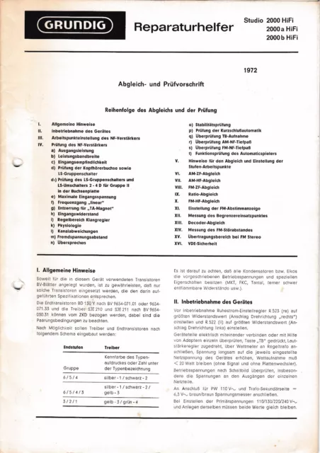 Service Manual-Anleitung für Grundig Studio 2000 a,b
