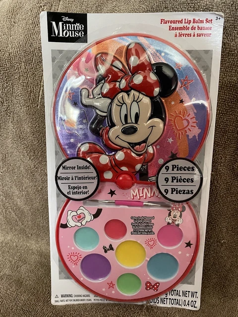 Disney Minnie Mouse Flavored Lip Balm Set 9 PC Set Compact W/Mirror New
