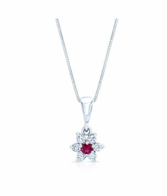 Ruby Diamond Flower Pendant 14K White Gold Floral Necklace 0.51 CT Round Natural