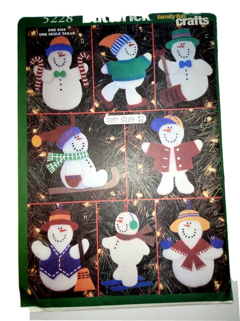 Butterick 5228 2001 Christmas Ornament Snowman Pattern No Sew Kids and Adults
