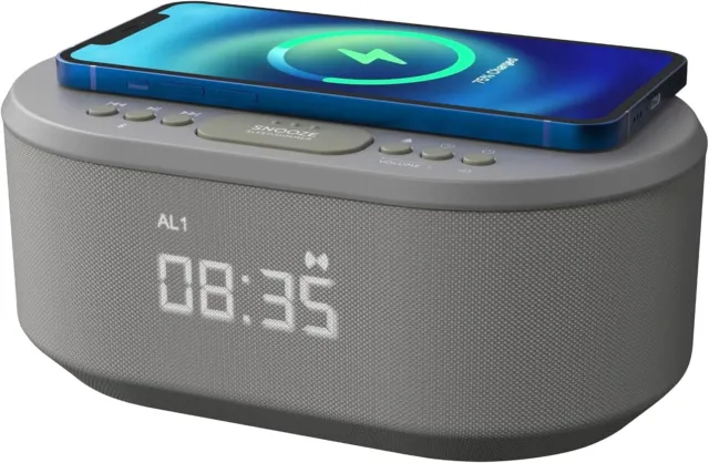i-box Alarm Clocks Bedside Alarm Clock Wireless Charging Bluetooth Speaker Grey