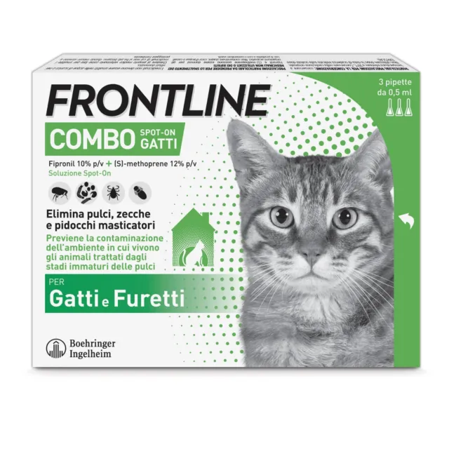 FRONTLINE COMBO Gatti–Furetti, 3 Pipette Antiparassitario Zecche Pulci Pidocchi
