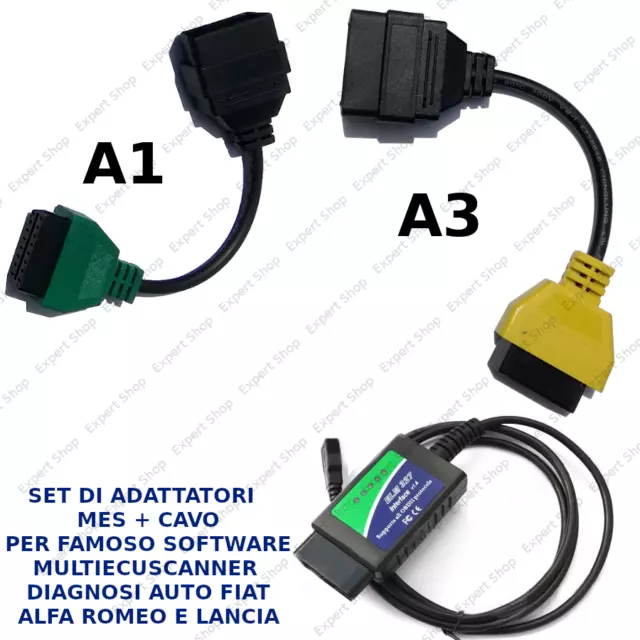 Cavo Obd + Set Adattatori A1 A3 Mes Per Software Fiat Scanner Multiecuscanner