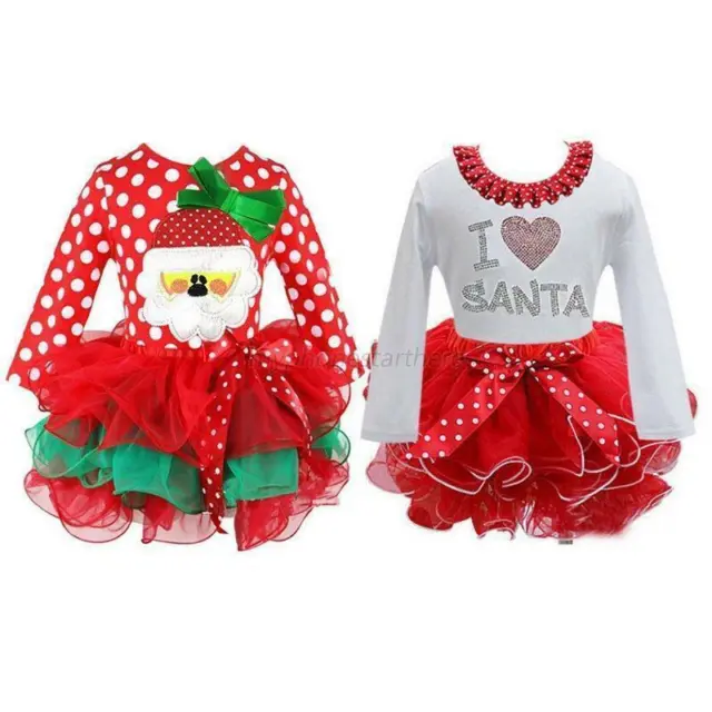 Kids Newborn Baby Girls Christmas Clothes Snowman Santa Tutu Skirt Dress Outfits