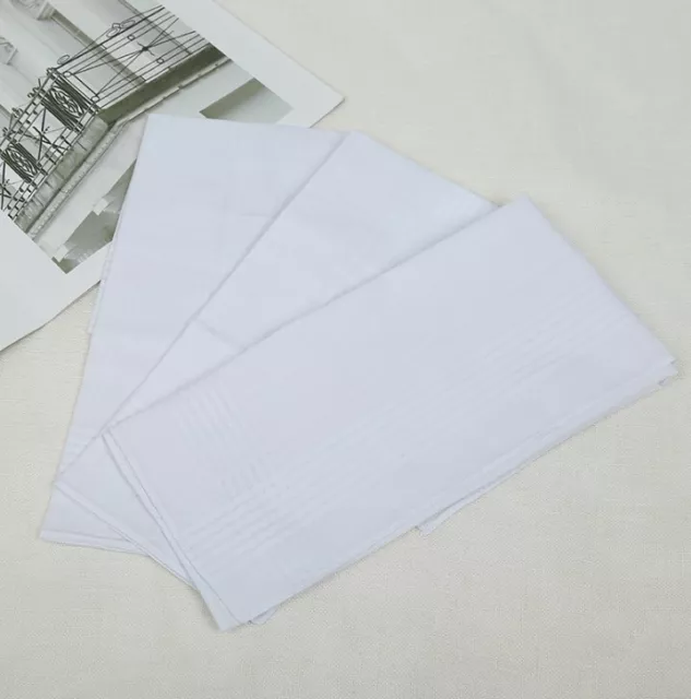 12 x White Mens Business Handkerchiefs - 100% Pure Cotton Hankies, 40x40cm Hanky 2