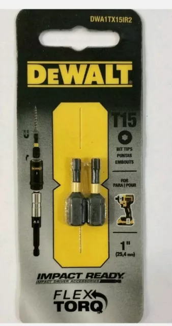 2 Count DEWALT T-15 Impact-Ready Bit Tip, 1” DWA1TX15IR2 Star Bit #2 Flex Torq