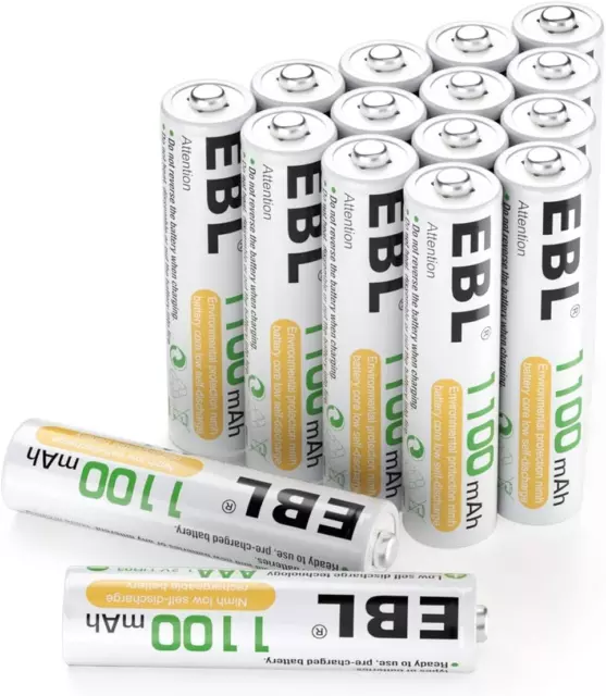 EBL Rechargeable AAA Batteries 1100mAh 16-Counts High Capacity Performance Ni-MH