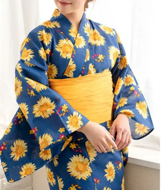 Japanese Women's Traditional YUKATA KIMONO Obi Sandal 3pcs Set JAPAN 01 Sunflowe