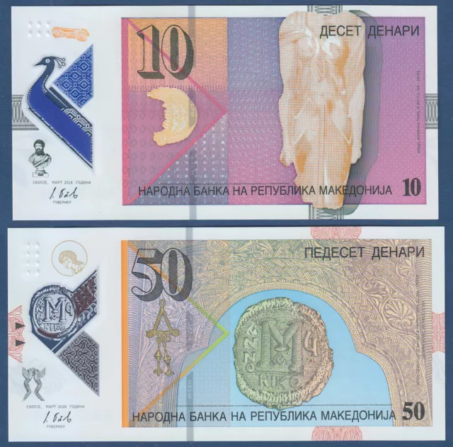 MAZEDONIEN / MACEDONIA 10 + 50 Denari 2018 Polymer UNC  P. NEW