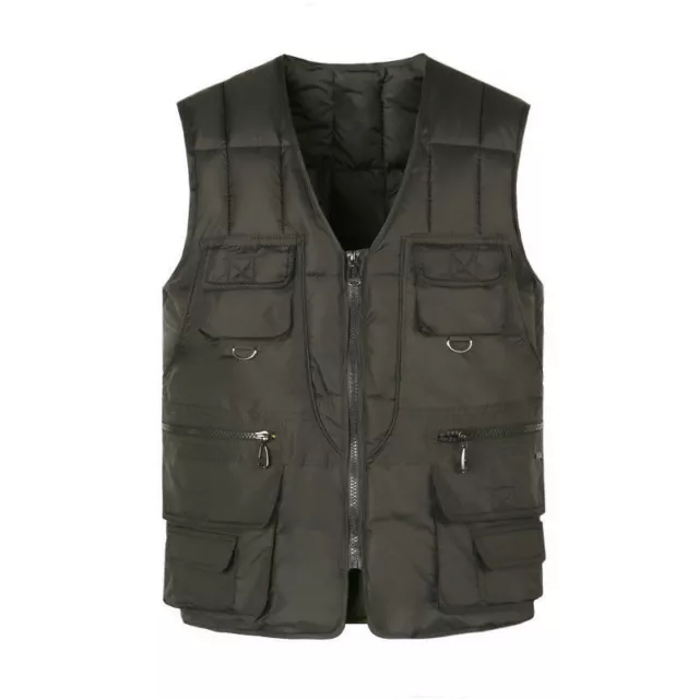 Hommes Épais Gilet Veste Matelassé Blouson sans Manche Manteau Poche Hiver Chaud 3