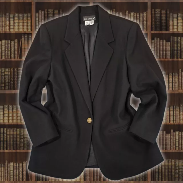 100% Pure Wool Black Vintage Blazer Dark Academia Jacket EUC Women's Size 14
