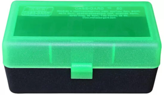 MTM Rifle Ammo Box - 50 Round Flip-Top 223 Rem 204 Ruger 6x47 - Clear Green/Blac