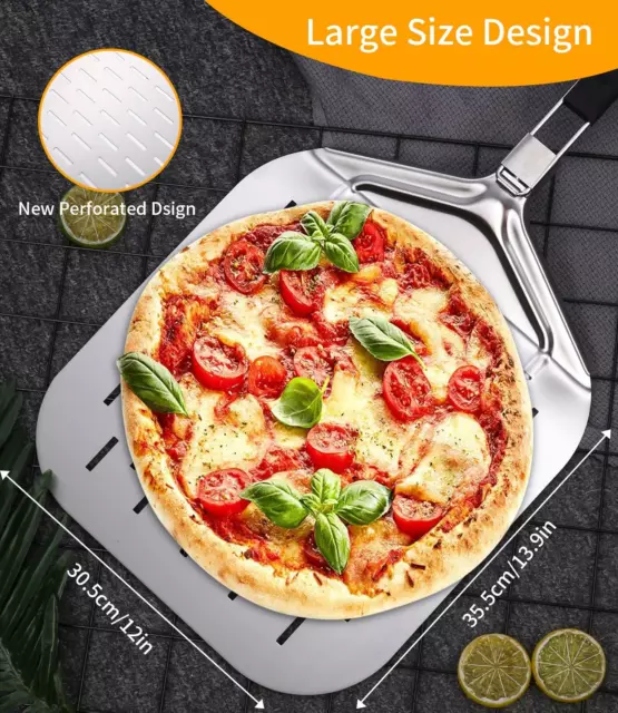 Pala per Pizza Corta Forata Professionale in Alluminio 30x35Cm Manico Pieghevole